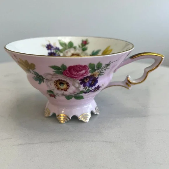 Vtg Mitterteich Bavaria Germany Pink Floral Tea Cup Saucer Gold Trim Shabby Chic - Picture 8 of 16